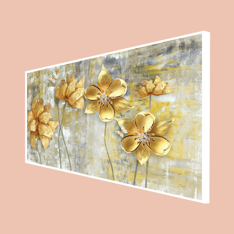 Golden Flower Canvas Floating Frame Wall Painting