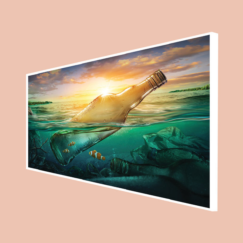 Bottle At During Sunset Canvas Floating Frame Wall Painting