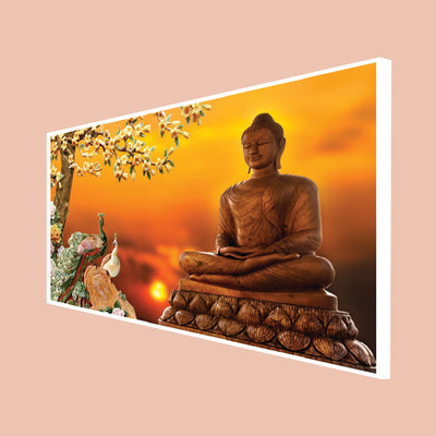 Buddha With Birds Canvas Floating Frame Wall Painting