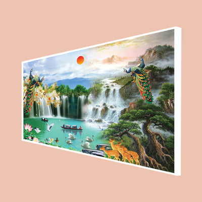 Beautiful Waterfall Scenery Canvas Floating Frame Wall Painting
