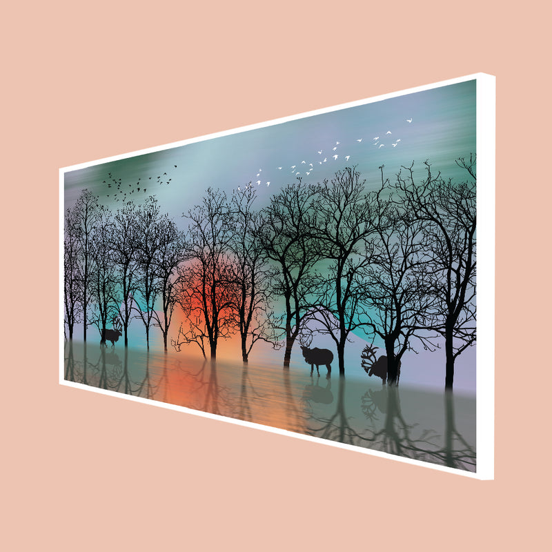 Autumn Tree & Water Canvas Floating Frame Wall Painting