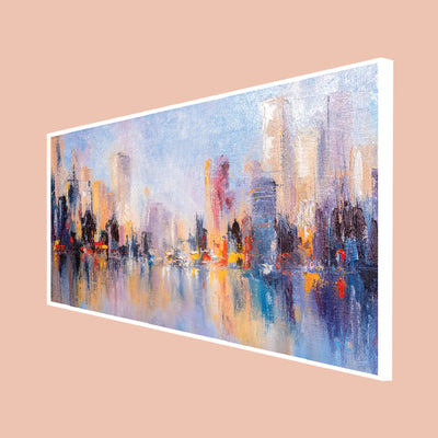 City View Reflections On Water Abstract Canvas Floating Frame Wall Painting