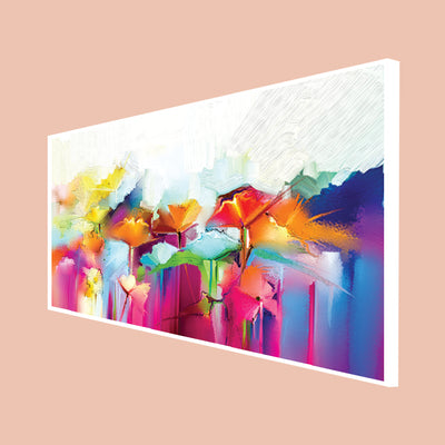 Multicolored Abstract Flower Floating Frame Canvas Wall Painting