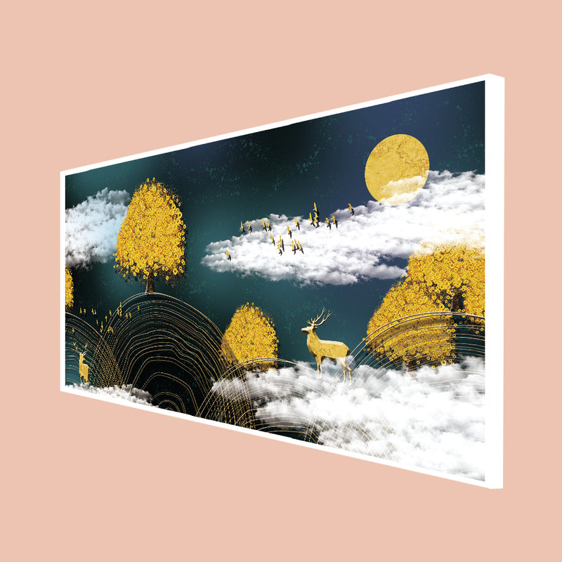 Beautiful Yellow And White Abstract Canvas Floating Frame Wall Painting