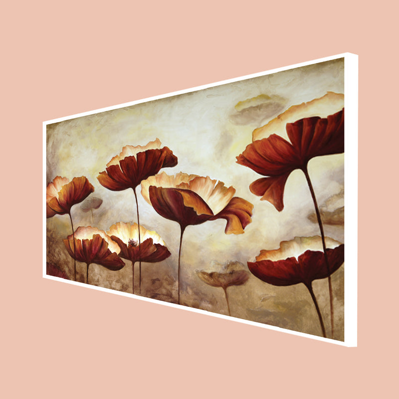 Brown Flower Canvas Floating Frame Wall Painting