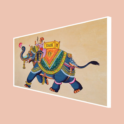 Madhubani  Elephants Canvas Floating Frame Wall Painting