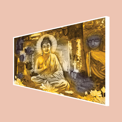 Golden Buddha Abstract Floating Frame Canvas Wall Painting