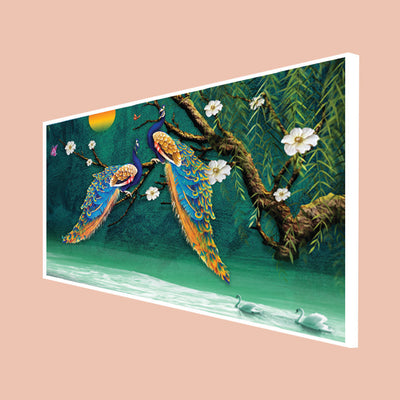 Beautiful Pair of Peacock Canvas Floating frame Wall Painting