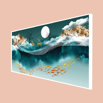 Deer and Moon Canvas Floating Frame wall Painting