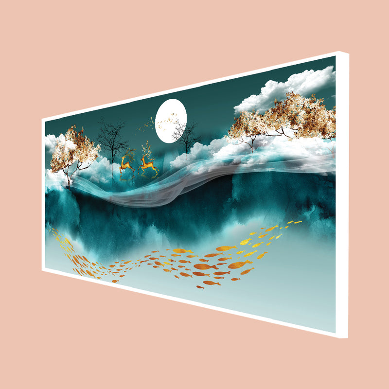 Deer and Moon Canvas Floating Frame wall Painting