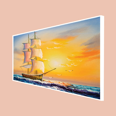 Boat at Sunset View canvas Floating Frame Wall Painting