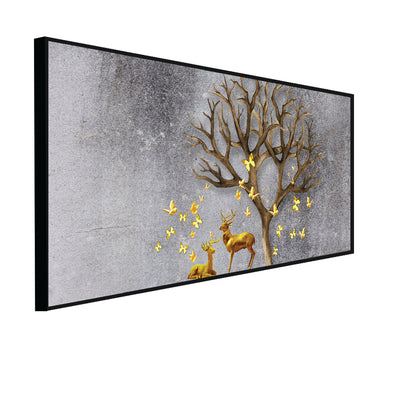 Deer With Beautiful Butterfly Canvas Floating Frame Wall Painting