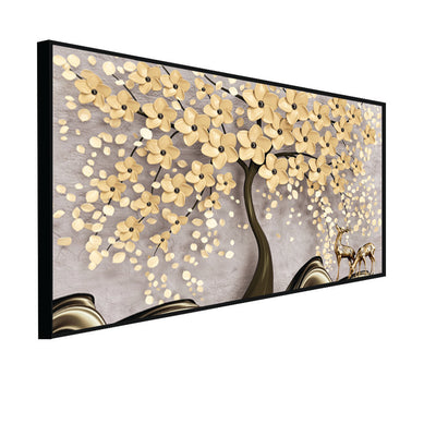 Beautiful Tree With Golden Flower Canvas Floating Frame Wall Painting