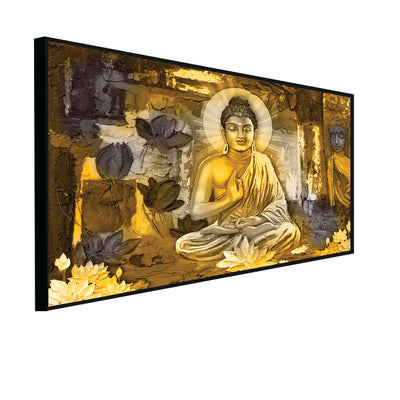 Golden Buddha Abstract Floating Frame Canvas Wall Painting