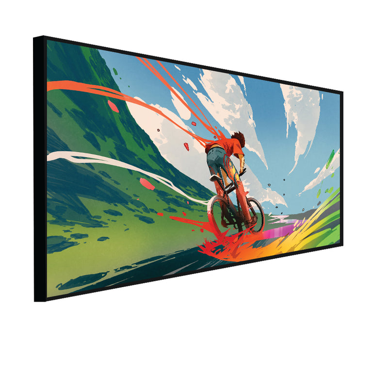 Boy Riding A Bicycle With Energy Floating Frame Canvas Painting