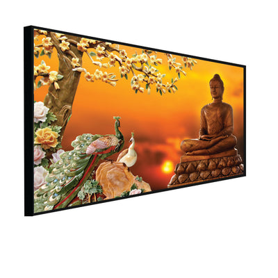 Buddha With Birds Canvas Floating Frame Wall Painting