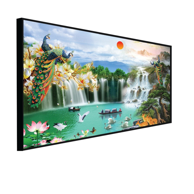 Beautiful Waterfall Scenery Canvas Floating Frame Wall Painting