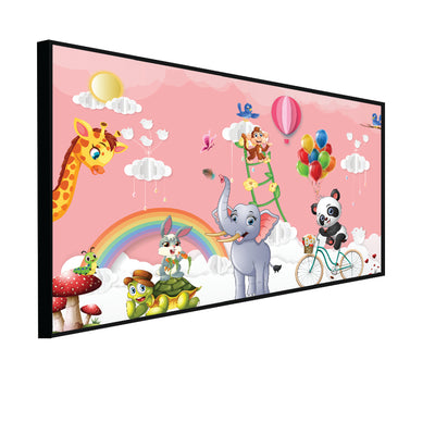 Animal's Cartoon Canvas Floating Frame Wall Painting