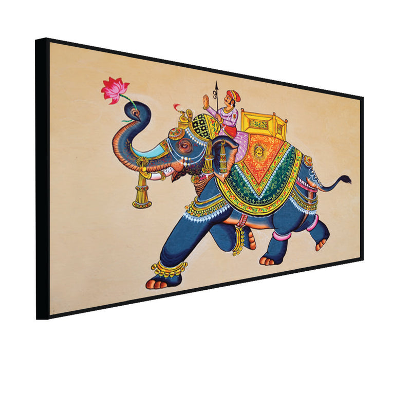 Madhubani  Elephants Canvas Floating Frame Wall Painting