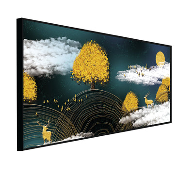 Beautiful Yellow And White Abstract Canvas Floating Frame Wall Painting