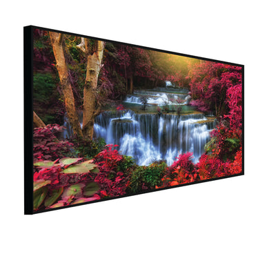 Autumn Waterfall Scenery Canvas Floating Frame Wall Painting
