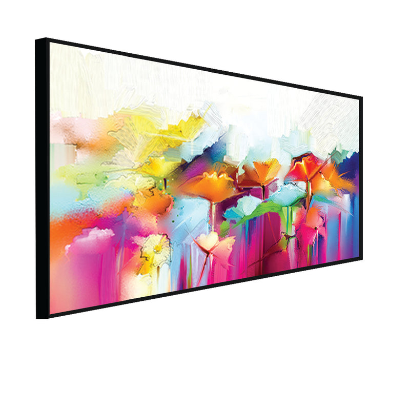 Multicolored Abstract Flower Floating Frame Canvas Wall Painting