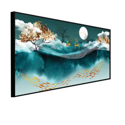 Deer and Moon Canvas Floating Frame wall Painting