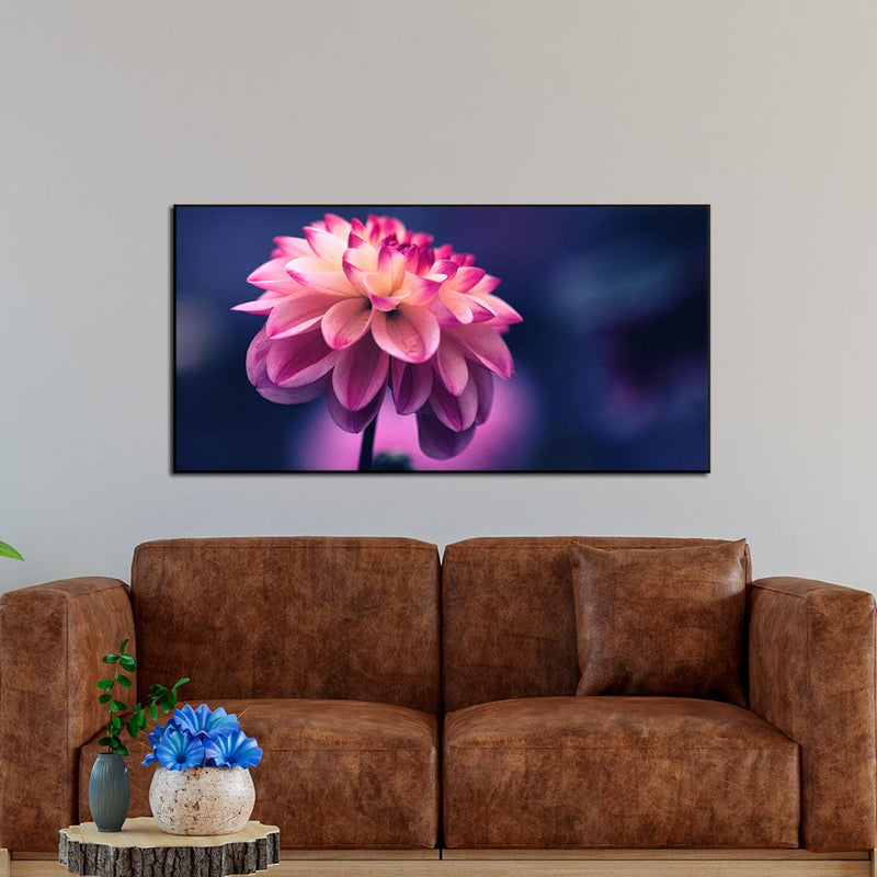 DecorGlance Pink Dahlia Flower Canvas Floating Frame Wall Painting