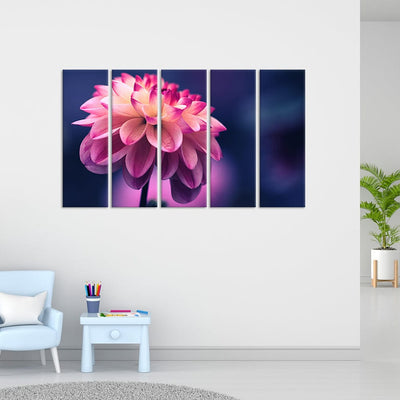 DecorGlance Pink Dahlia Flower Canvas Wall Painting - With 5 Panel