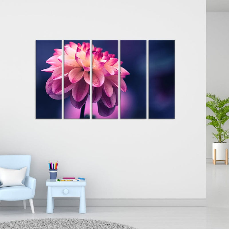 DecorGlance Pink Dahlia Flower Canvas Wall Painting - With 5 Panel