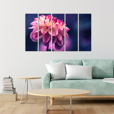 DecorGlance Pink Dahlia Flower Canvas Wall Painting - With 5 Panel