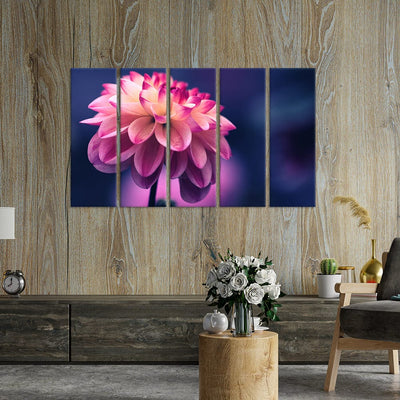 DecorGlance Pink Dahlia Flower Canvas Wall Painting - With 5 Panel