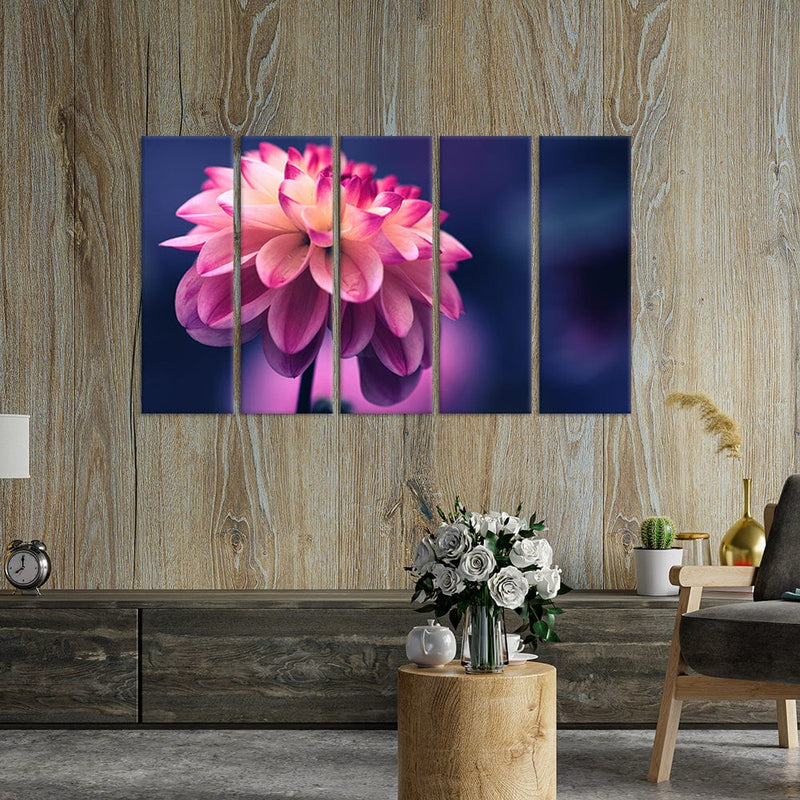 DecorGlance Pink Dahlia Flower Canvas Wall Painting - With 5 Panel