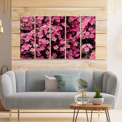 DecorGlance Pink Floral Canvas Wall Painting - With 5 Panel