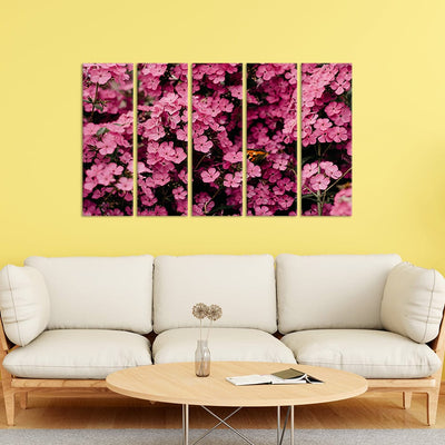 DecorGlance Pink Floral Canvas Wall Painting - With 5 Panel