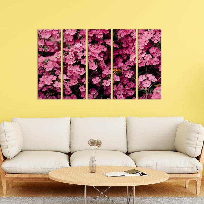 DecorGlance Pink Floral Canvas Wall Painting - With 5 Panel