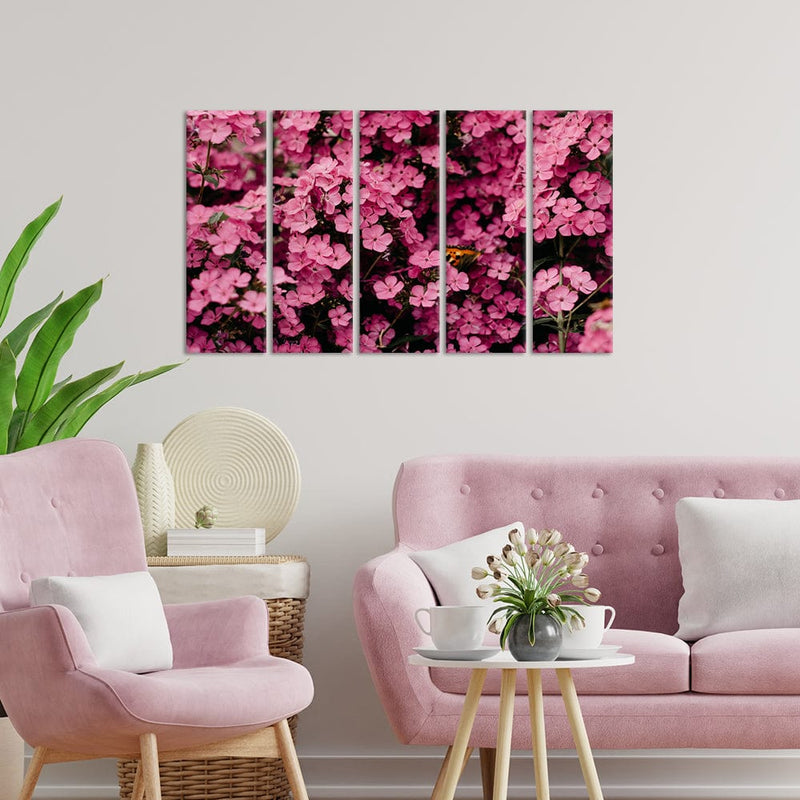 DecorGlance Pink Floral Canvas Wall Painting - With 5 Panel