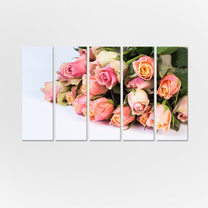 DecorGlance Pink Roses Boo-key Canvas Wall Painting - With 5 Panel
