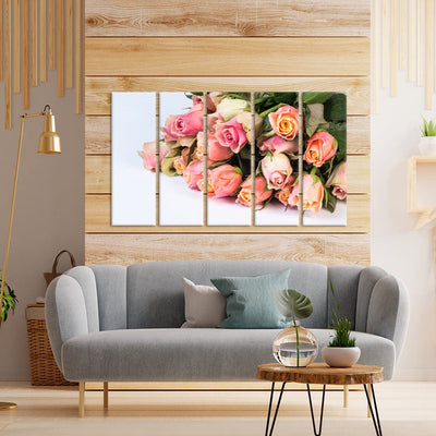 DecorGlance Pink Roses Boo-key Canvas Wall Painting - With 5 Panel