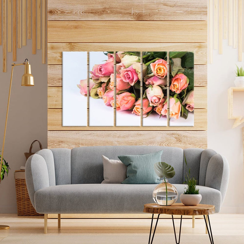 DecorGlance Pink Roses Boo-key Canvas Wall Painting - With 5 Panel