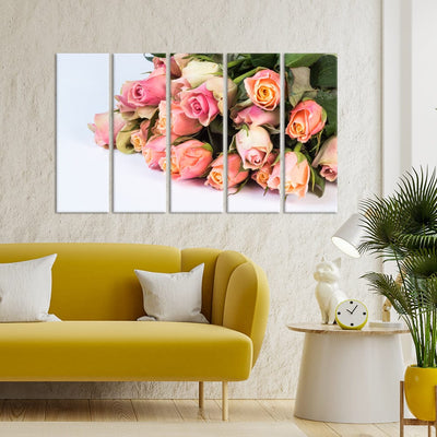 DecorGlance Pink Roses Boo-key Canvas Wall Painting - With 5 Panel