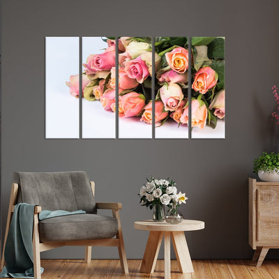 DecorGlance Pink Roses Boo-key Canvas Wall Painting - With 5 Panel