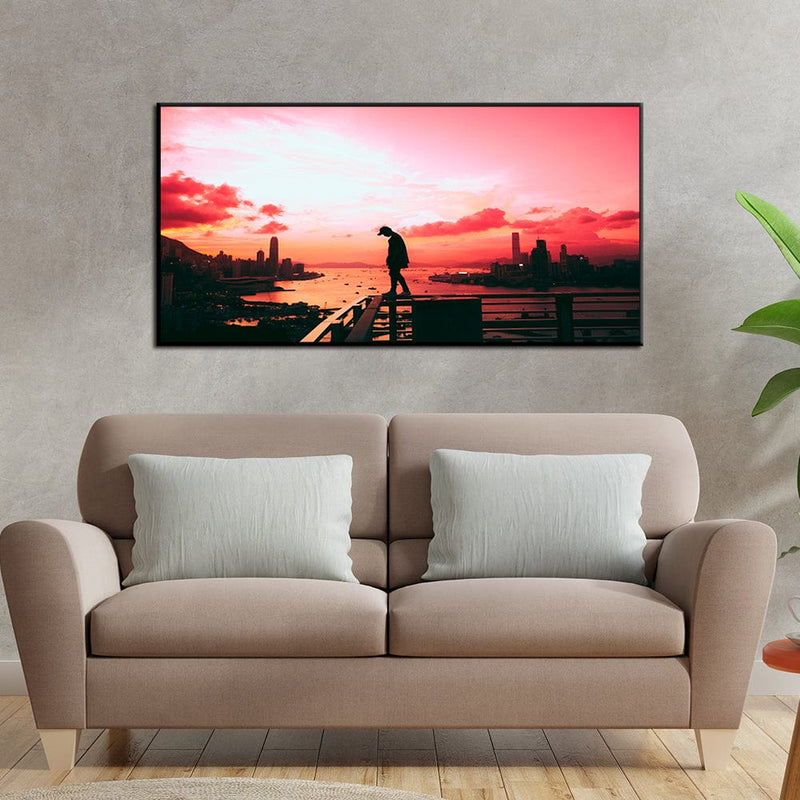 DecorGlance Pink Sky During Sunset Canvas Floating Frame Wall Painting