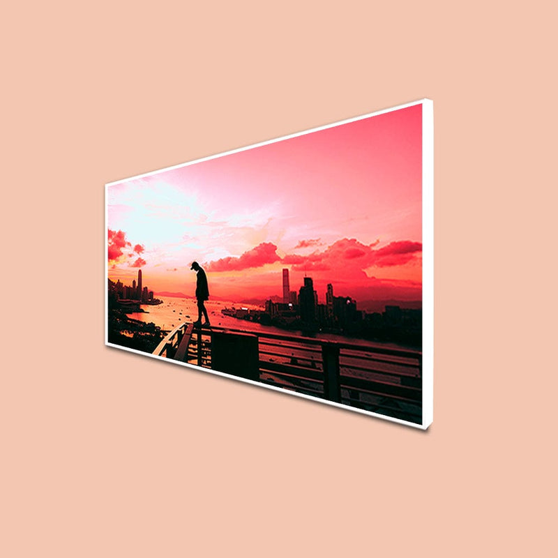 DecorGlance CANVAS PRINT WHITE FLOATING FRAME / (48x24) Inch / (121x60) Cm Pink Sky During Sunset Canvas Floating Frame Wall Painting