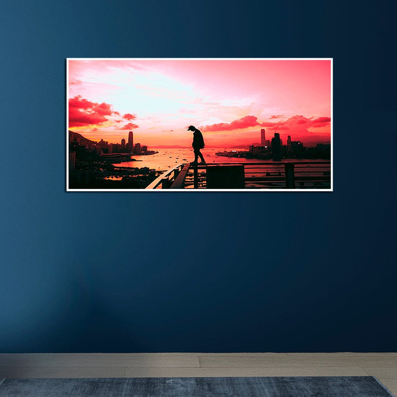 DecorGlance Pink Sky During Sunset Canvas Floating Frame Wall Painting