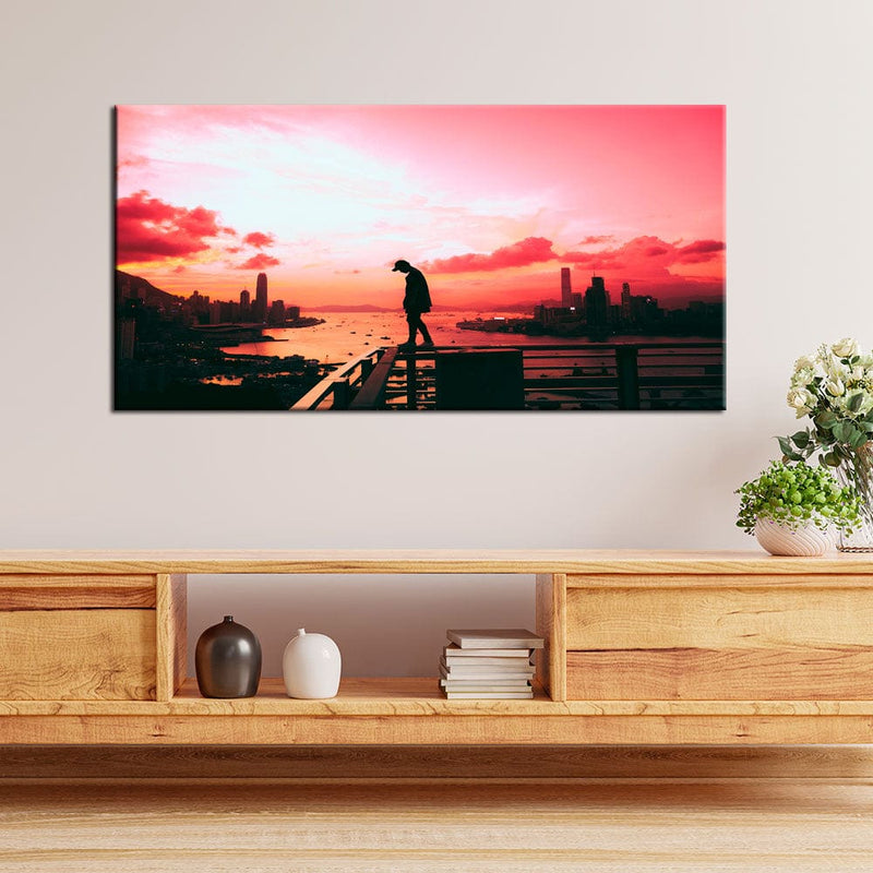 DecorGlance Pink Sky During Sunset Canvas Wall Painting