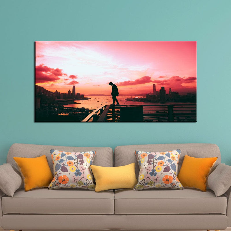 DecorGlance Pink Sky During Sunset Canvas Wall Painting