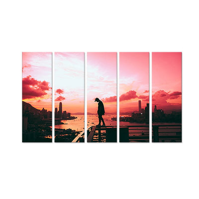DecorGlance Pink Sky During Sunset Canvas Wall Painting - With 5 Panel