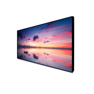 DecorGlance CANVAS PRINT BLACK FLOATING FRAME / (48x24) Inch / (121x60) Cm Pink Sky During Sunset Over Lake Canvas Floating Frame Wall Painting
