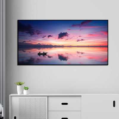DecorGlance Pink Sky During Sunset Over Lake Canvas Floating Frame Wall Painting